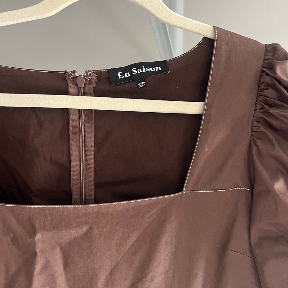 En Saison Brown Puff Sleeve Mini Dress - Picture 5 of 5